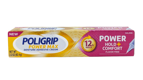 Poligrip Power Max Hold + Comfort Denture Adhesive Cream Flavor Free 2.2 oz